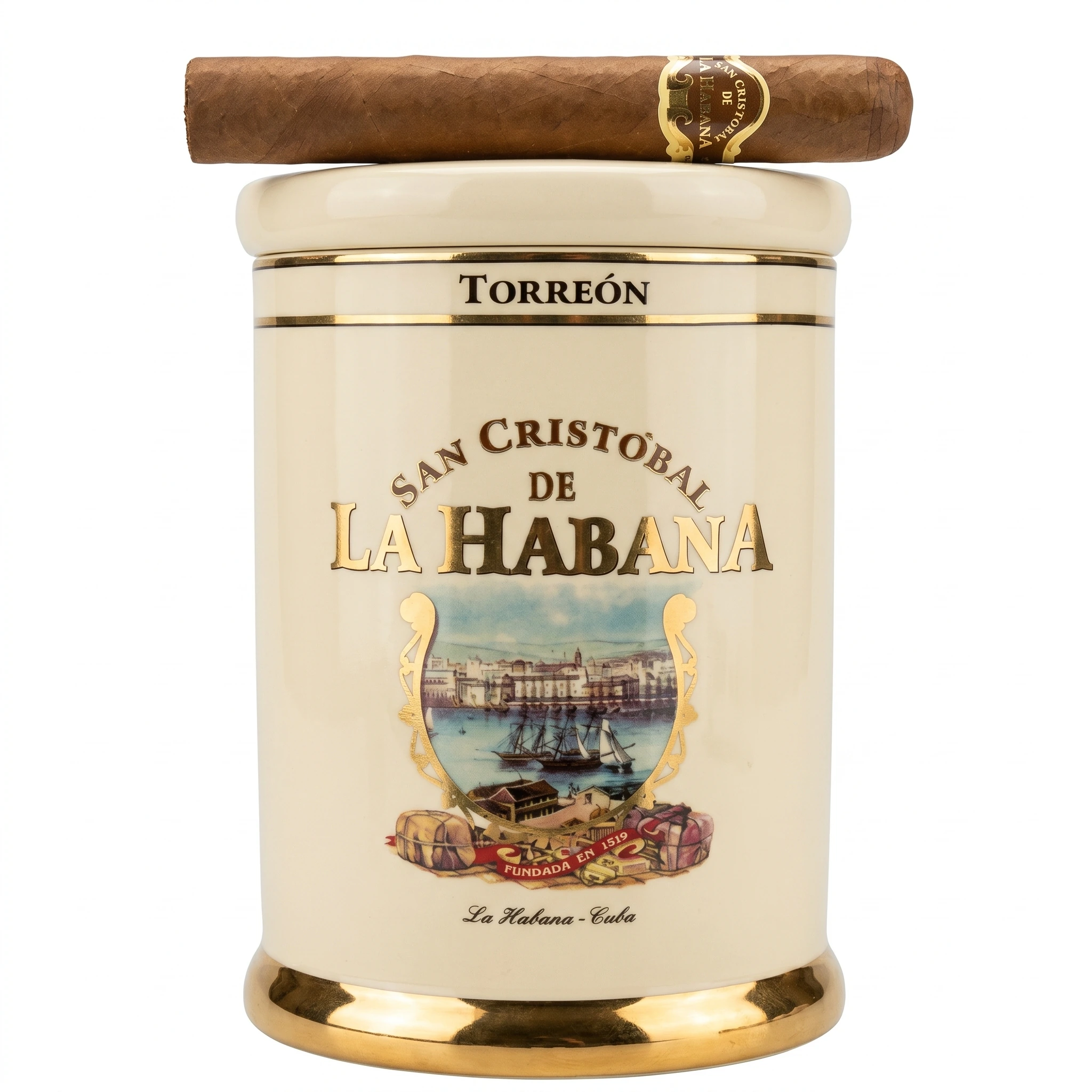 San Cristobal Torreon De La Habana Ceramic Jar Humidor
